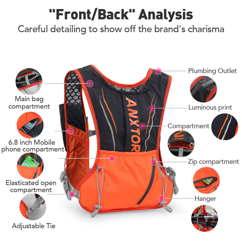 INOXTO-lichtgewicht hardlooprugzak hydratatie vest, geschikt voor fiets marathon wandelen, ultralicht en draagbaar 5L