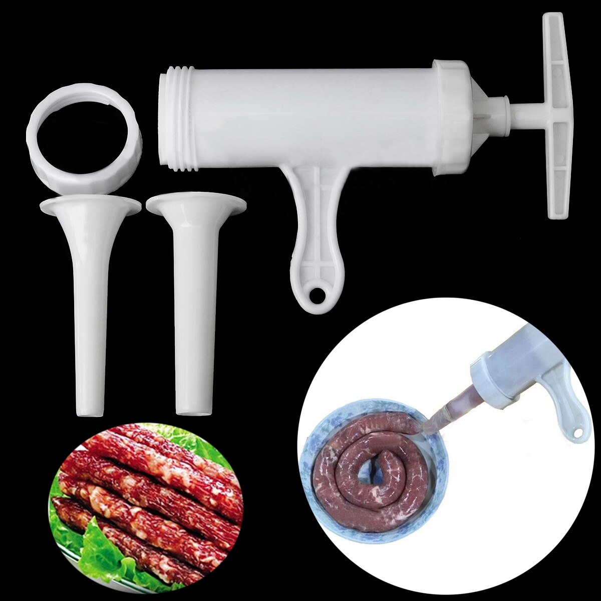 1 sett manuell pølse maskin fyllstoff utstopper pølse salami maker og trakt håndverktøy