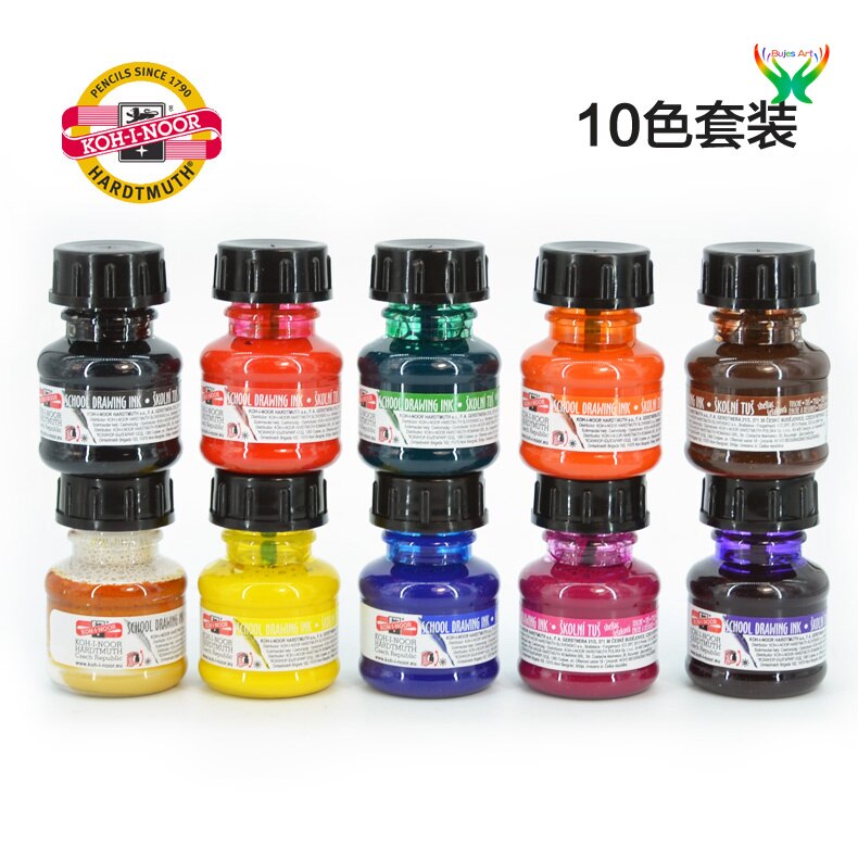 Kohinoor – encre de dessin colorée pour dessin, 20g, étanche, séchage rapide, pour étudiants en art, fournitures spéciales de peinture artistique: 10 color