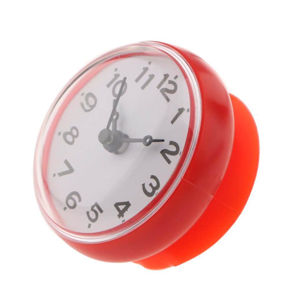Waterdichte Douche Klok Zuignap Badkamer Keuken Klok Muur/Raam Glas/Spiegel Sucker: Red