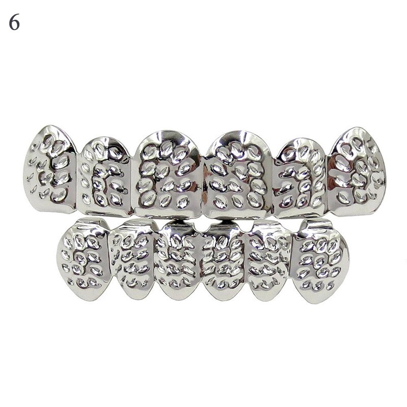 Hip Hop männer 6 Top & Bottom Zähne Gold Silber Farbe Falsche Zähne Grillz Set Bump Gitter Dental Grills für Frauen Körper Schmuck: Hellgelb Farbe