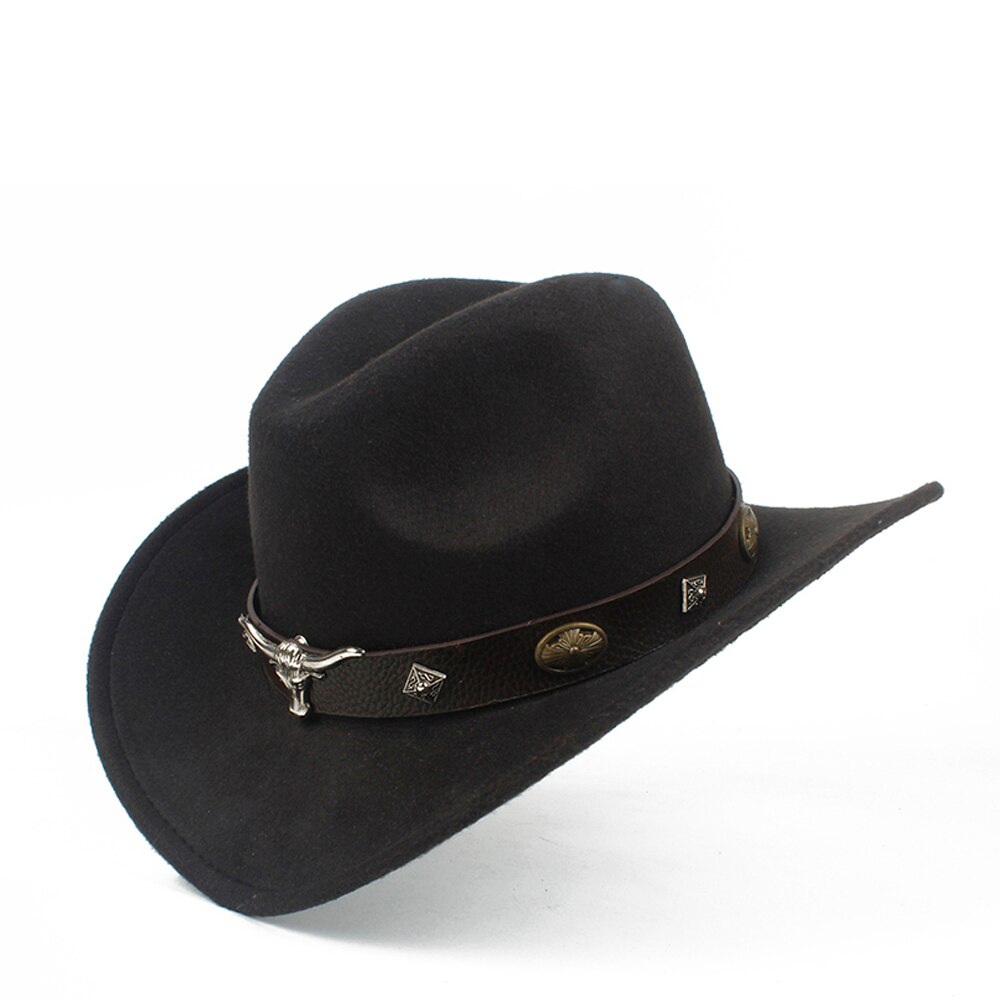 Barn barn ull ihålig western cowboyhatt roll-up brim pojke tjej svart sombrero hombre jazz keps storlek 52-54