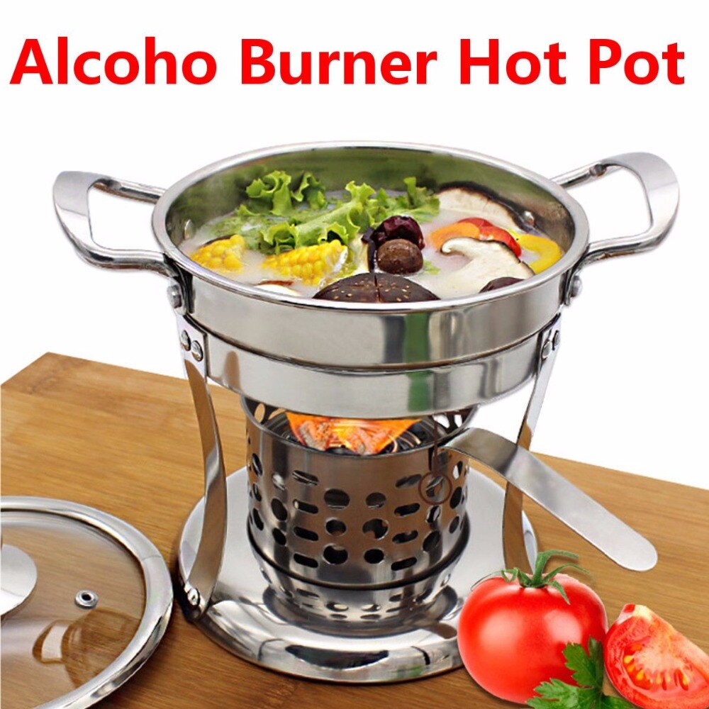 DIY Shabu Shabu Rvs Pot Met Alcohol brander & Deksel Keuken Koken Gereedschap Winter Party Kookgerei Soep Pot