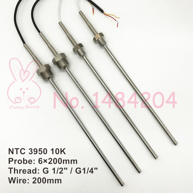 2x ntc 3950 10k thermistance capteur de température sus 304 6mm*200mm /100mm sonde 200mm fils  -40 ~ 150 degrés filetage  g 1/2 g1/4 "