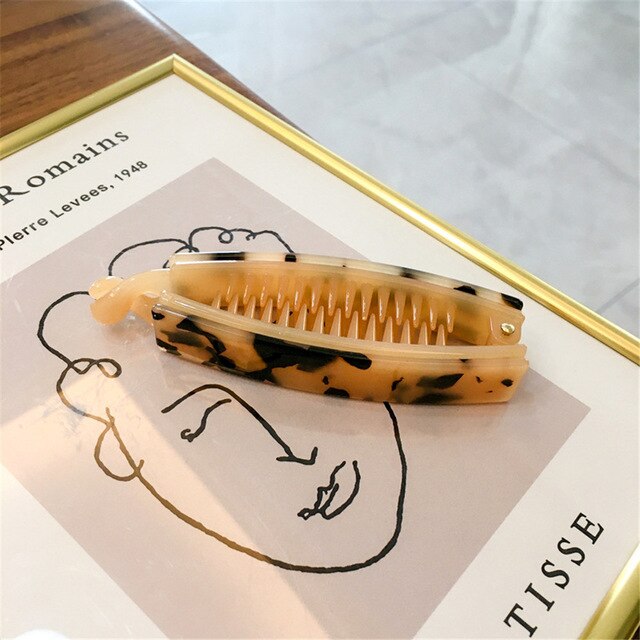 Vintage luipaard acetaat haarklemmen bananenklemmen vrouwen draaiende clips haarklemmen haarklemmen haaraccessoires: Beige schildpad 