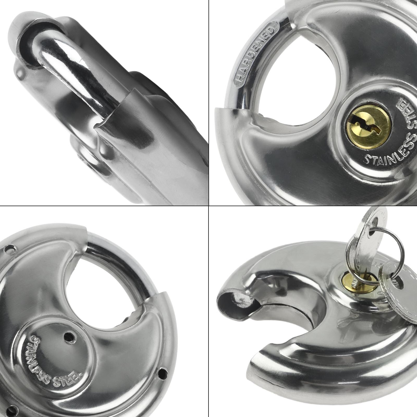 70mm Disc Padlock Discus Padlock Stainless Steel Shackle Heavy Duty Lock Round Outdoor Bicycle Lock Storage Unit Lock 2 Keys