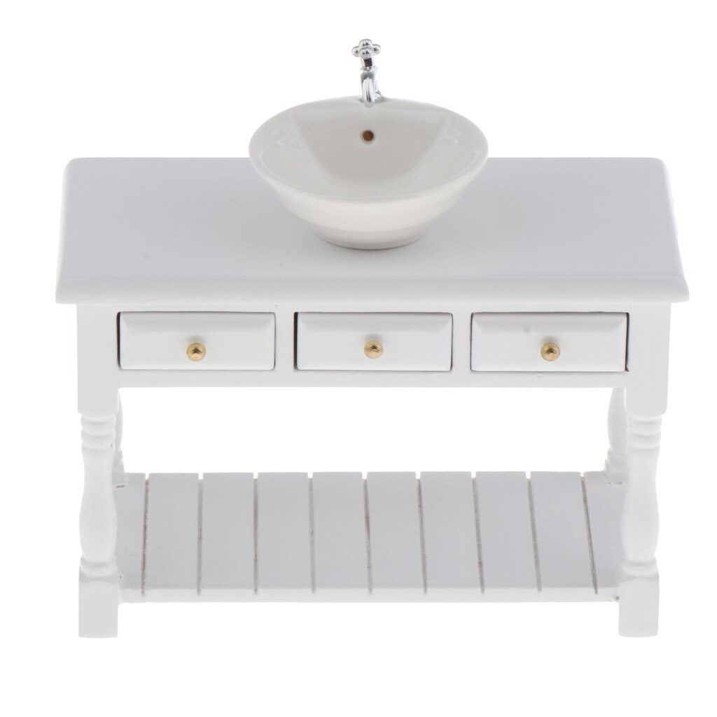 1/12 Schaal Witte Wastafel Sink & Kast Voor Poppenhuis Meubels Model