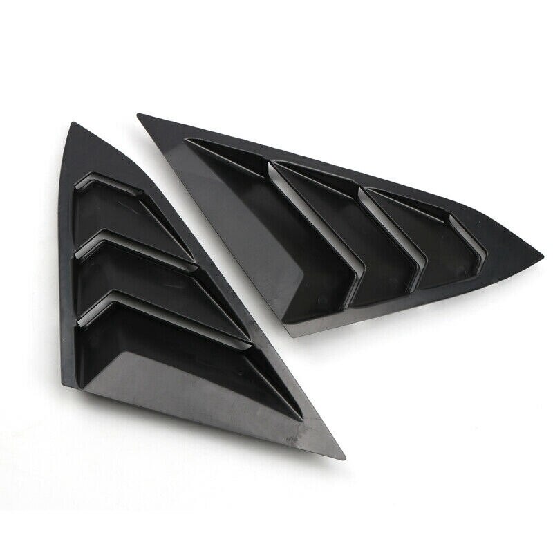 2Pcs Black Rear Window Louvers Shutters Cover & 2Pcs Car Carbon Fiber Style Steering Wheel Button Panel Cover Sticker
