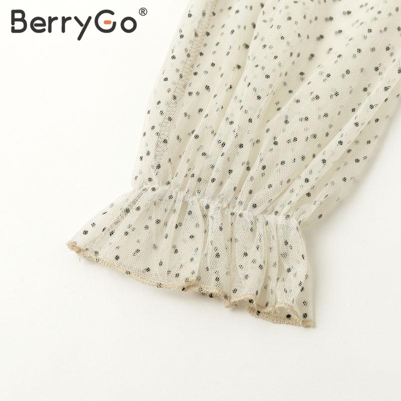 BerryGo chic polka dot women coat Patchwork transparent puff sleeve female overcoats Button pocket lady long trenches