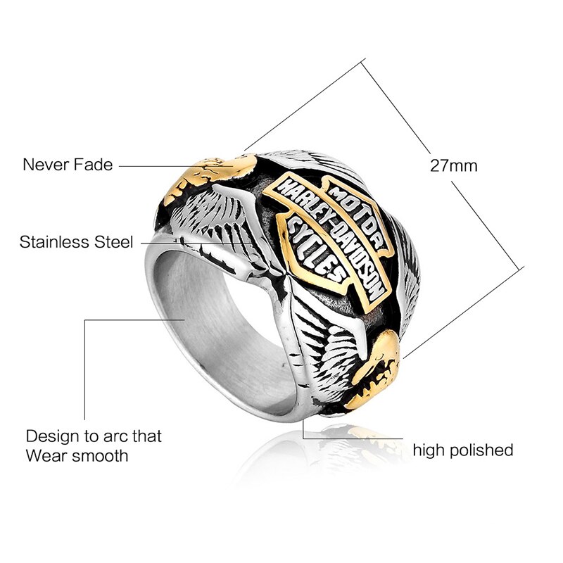 Motorcycle Ring Personality Men's Punk Stainless Steel Double-Headed Eagle Style Jewelry Accessories