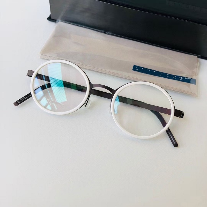 Dänemark Titan Ultraleichte Brille Rahmen Männer Frauen Runde Brillen Schraubenlose Brille Optic Rezept Brillen 9707: Black white