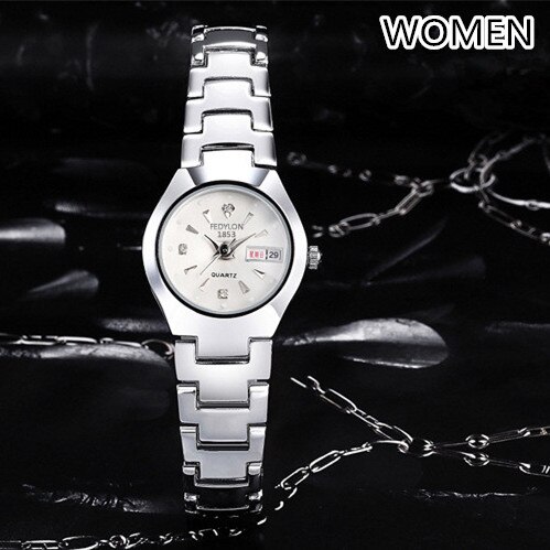 Fedylon-relojes de para parejas, de lujo, de negocios, de cuarzo, de acero inoxidable, para hombre y mujer: women white