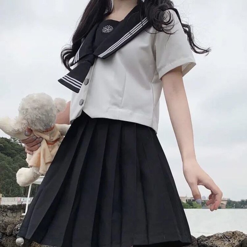 Summer Japan Style Women Girl Sailor Fuku Outfit Costume School uniforms Pleated Skirt JK Uniforms
