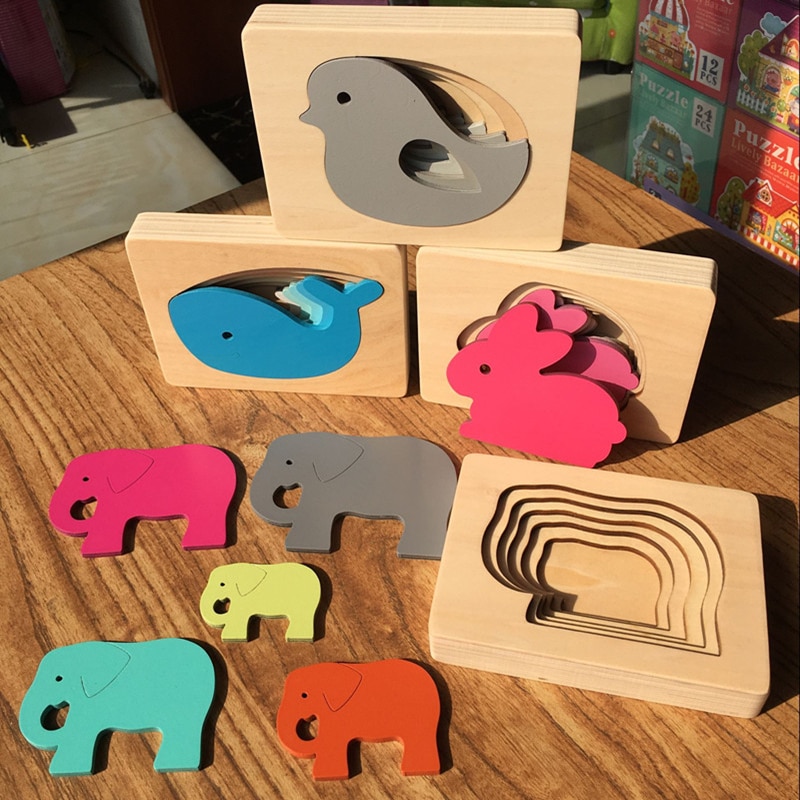 Candywood-Juguetes de madera para niños, rompecabezas 3D de animales de cartón, rompecabezas multicapa, juguetes para bebés rompecabezas, ayuda educativa temprana