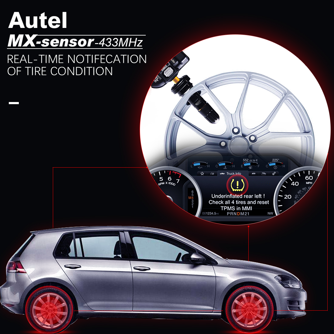 Autel Sensor Car Universal TPMS Tire Pressure Rubber Sensor Programmable 433MHz