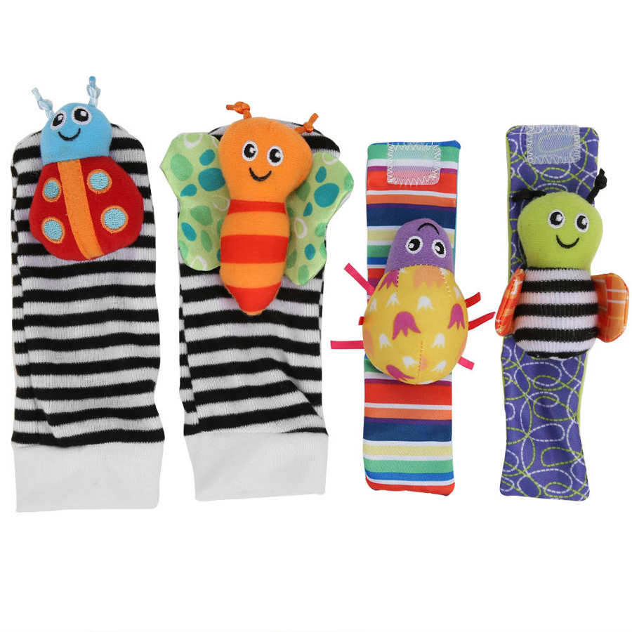 4 Stuks Baby Sokken Speelgoed Schattige Dieren Zachte Sok Opknoping Speelgoed Baby Baby Pols Rammelaars En Foot Finders Perfect voor 0-2 Maanden: Default Title