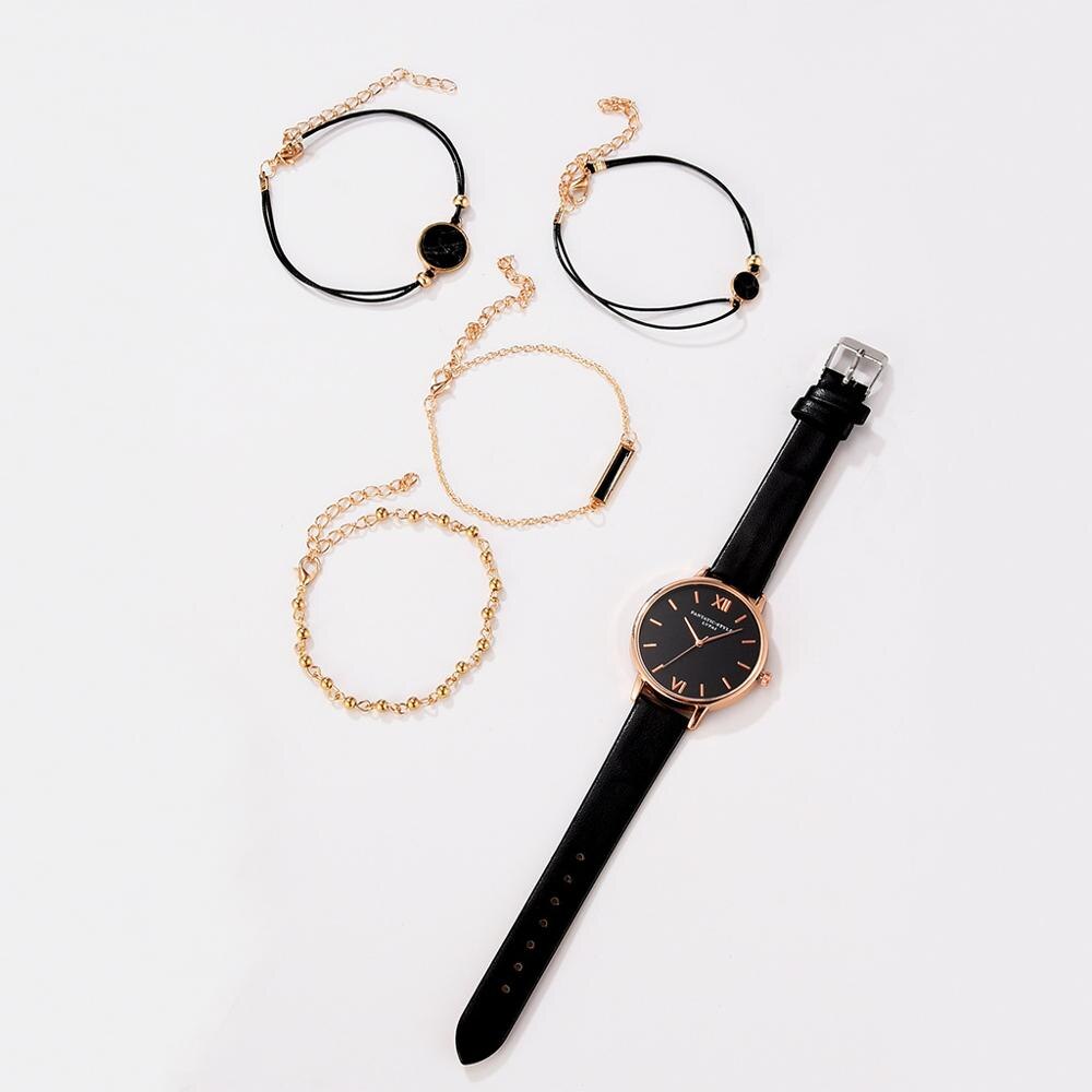 Ensemble de montres en cuir pour femmes, 5 pièces, montres à Quartz, simples, romaines, décontractées, , offre spéciale,