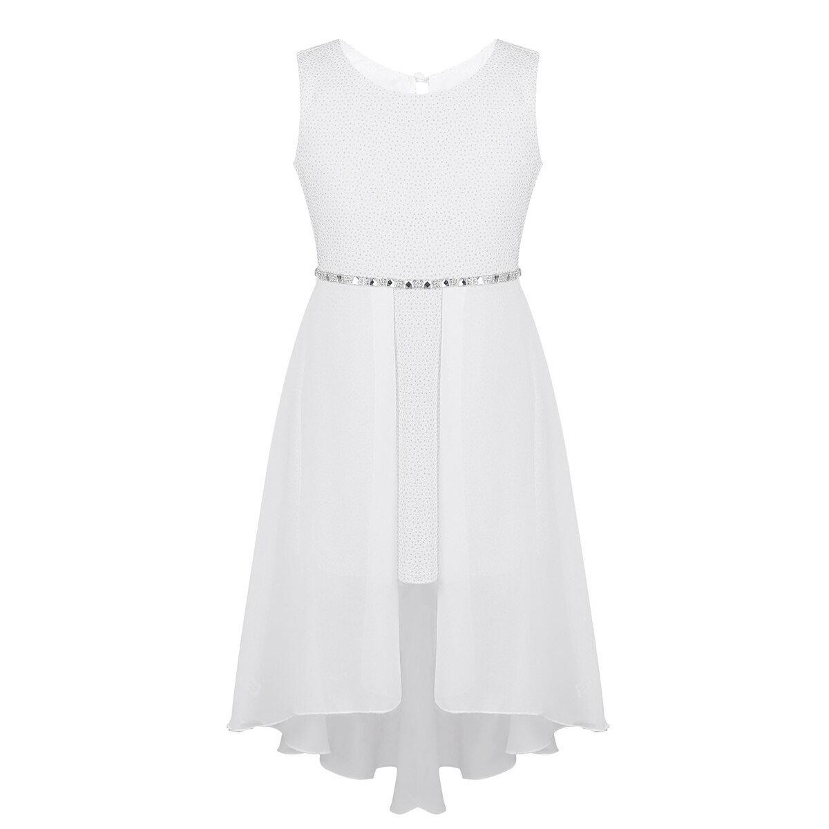 Chictry børn teenagere ærmeløs glitrende rhinestone chiffon piger fødselsdag bal fest balsal kjole social dans kostume: Hvid / 14