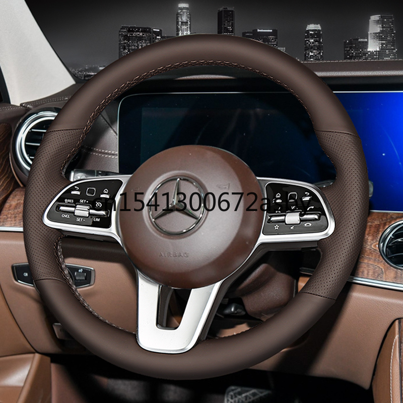 Voor Mercedes-Benz E300L C260L GLC300 Gle S350L Diy Custom Bruin Lederen Speciale Auto Stuurhoes
