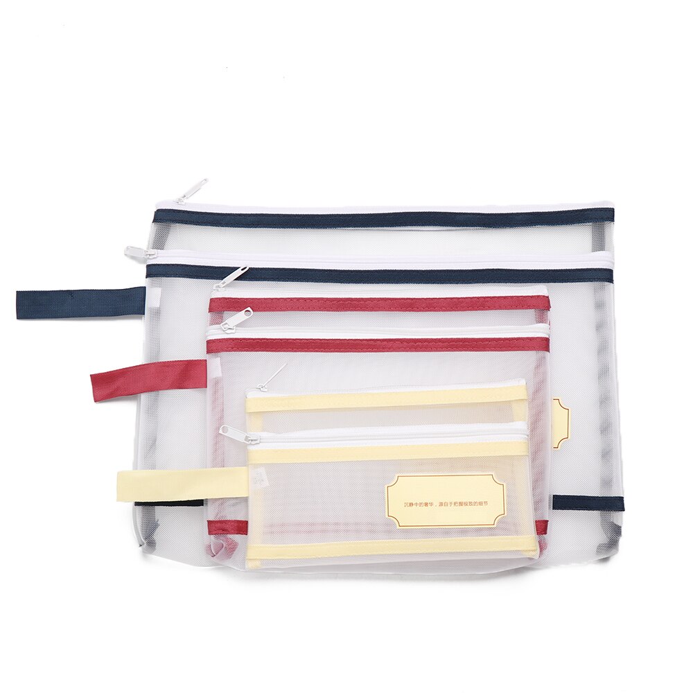 A4/A5/A6 Nylon Mesh Document File Double Pocket Pencil Case Zipper Notebook Bag Office Stationery Storage