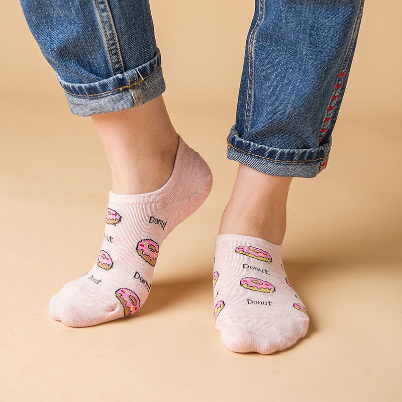 Hamburger Pizza Sandwich fuochi francesi ciambella cibo calzini invisibili barca estiva no mostrare calze antiscivolo corte da donna in silicone