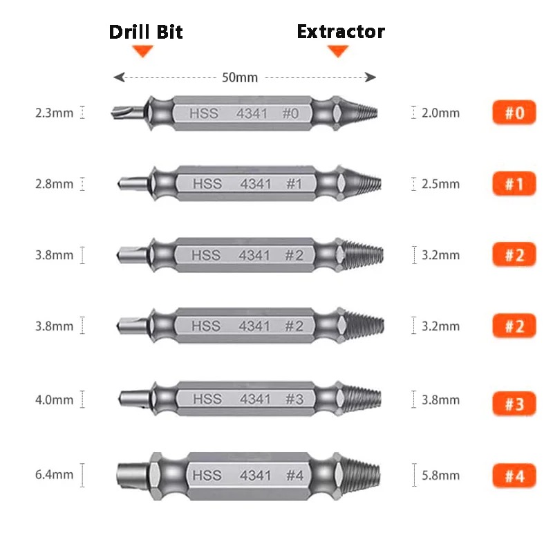 6pc HSS Extractor Doppel Kopf Schraube Rutsche Zahn Entfernung Schraubendreher Schraubendreher Bit Gebrochenen Draht Werkzeug Set