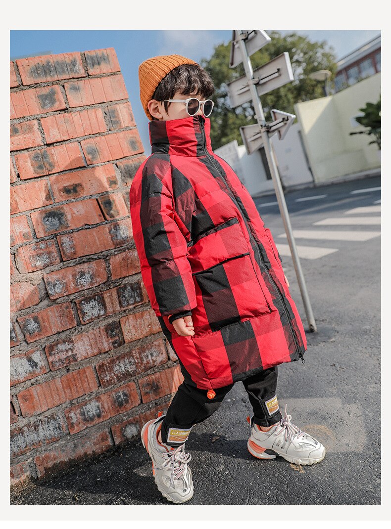 Baby Boy Kleding Kinderen Plaid Katoenen Jas Dikker Warme Lange Bovenkleding Voor Jongens Kids Winter Jassen Parka Voor Jongens Y2607: red / 12T