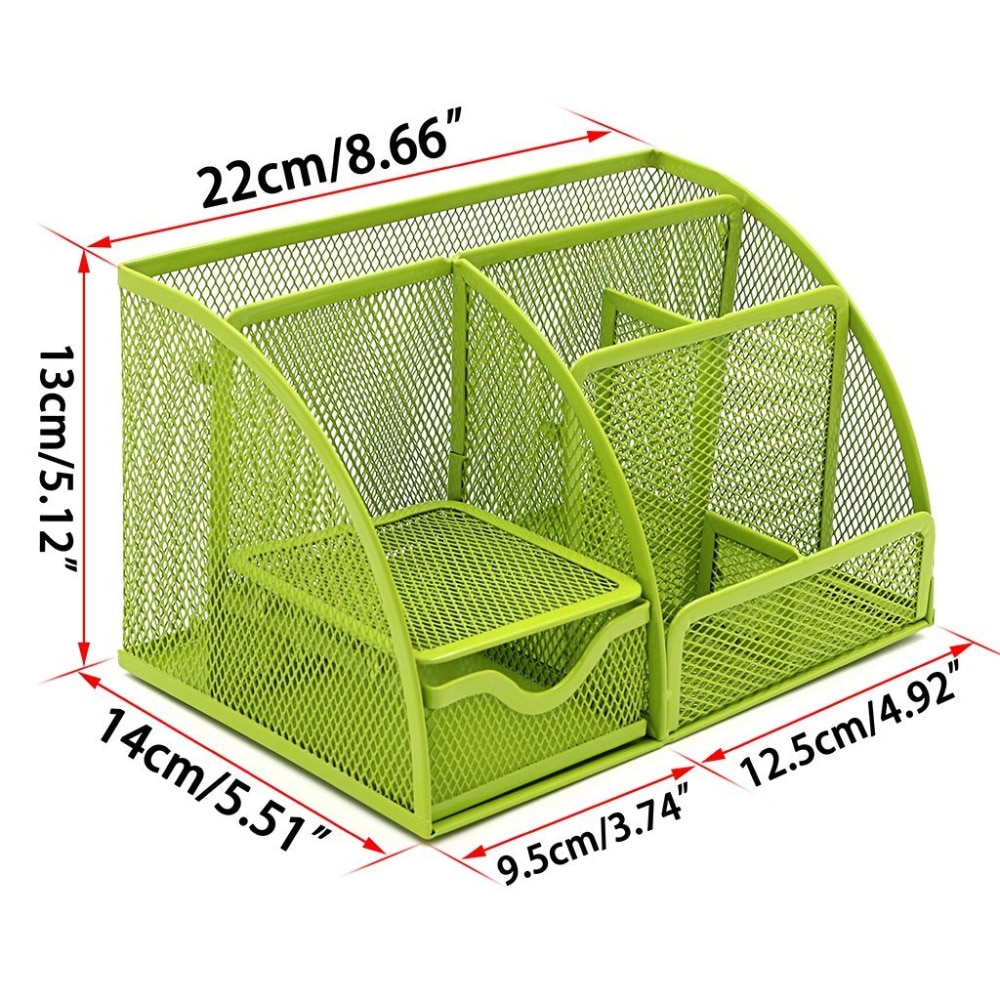 Mesh Desk Organizer --Office/Home Desktop Caddy Pencil Holder with 6 Compartments (Green)