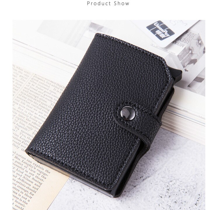Zovyvol Rfid Blocking Card Portemonnee Mode Credit Card Houder Carbon Fiber Kaarthouder Aluminium Slanke Korte Kaarthouder: x-56 Black