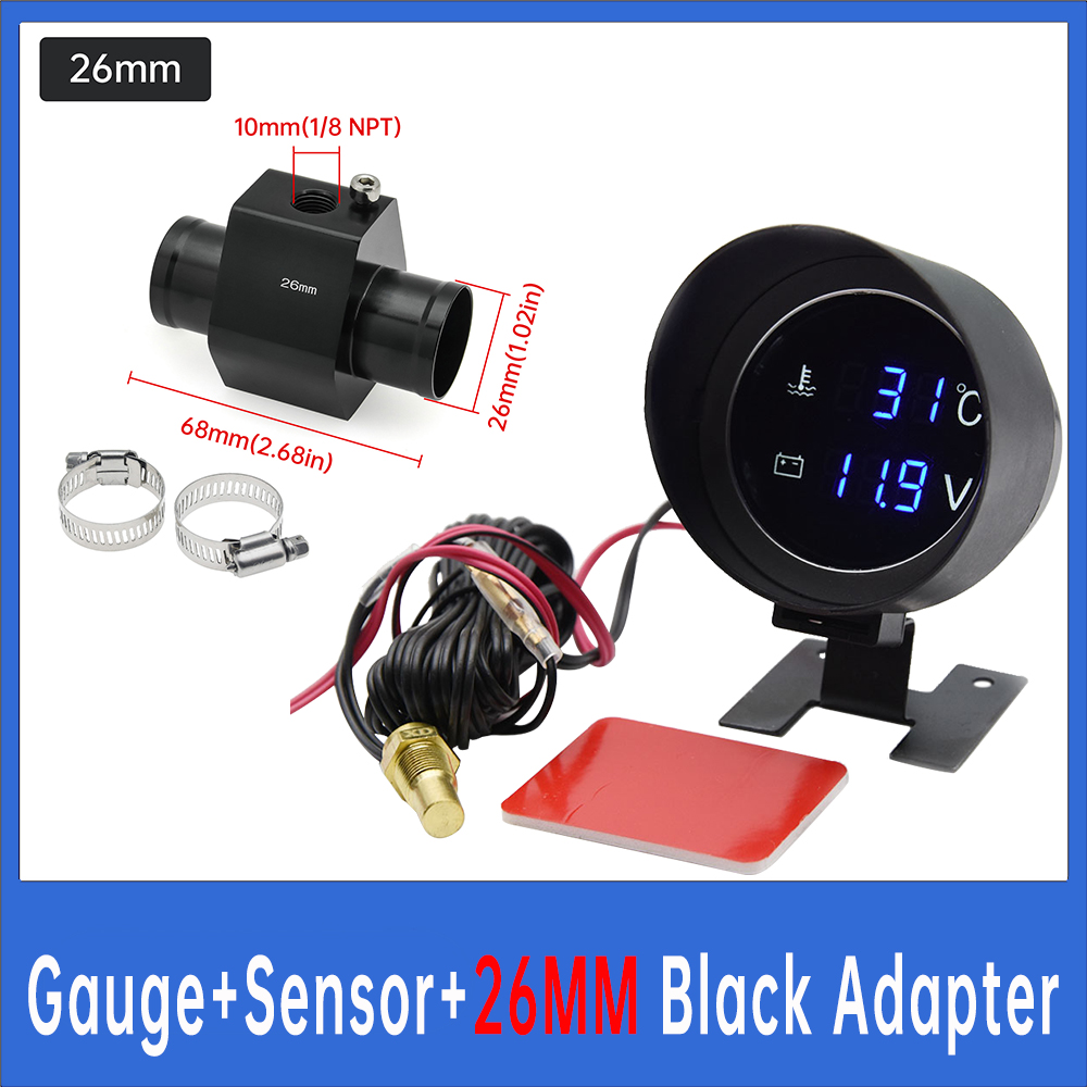 Car Water Temperature Gauge + Voltmeter With Water Temperature Sensor 2 in 1 LCD Car Digital Horizontal 12v 24v Accessories: Silver