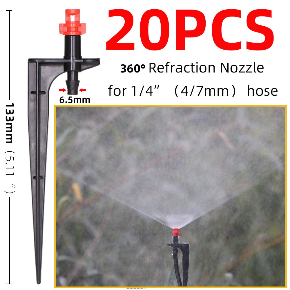 Boquilla de nebulización de 90/180/360 grados, Estaca de 13cm, rociador de riego de jardín de púa de 1/4 pulgadas, riego por goteo, agricultura, rociador de granja: Cx20pcs