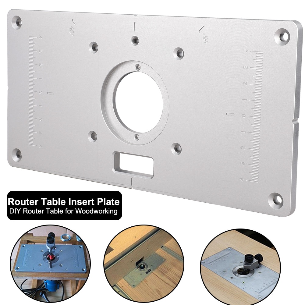 Router Table Insert Plate with 4 Rings Screws for Wood Working Benches Wood Router Trimmer Models Engraving Machine