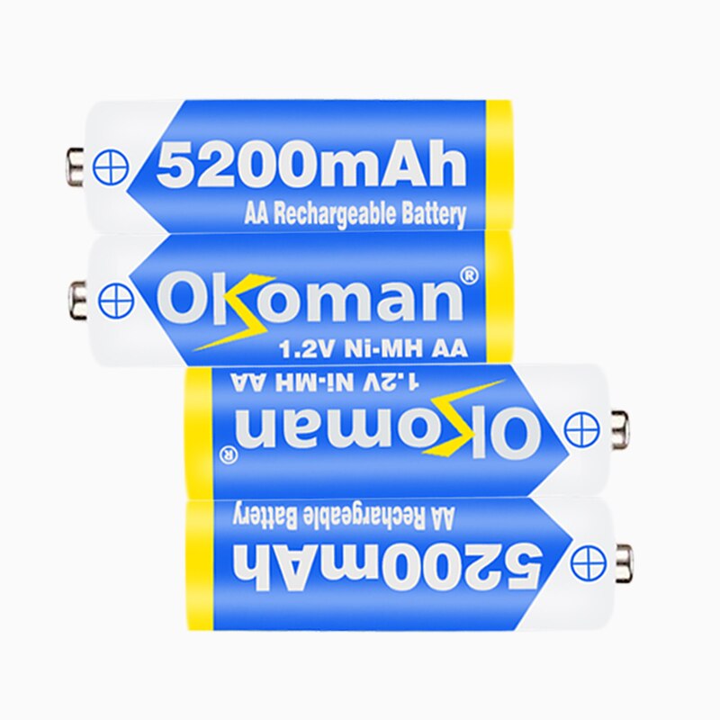 100% Brand 1.2V Aa 5200Mah Ni Mh Vooraf Opgeladen Ni-Mh Batterijen Aa Oplaadbare Voor Speelgoed Camera microfoon