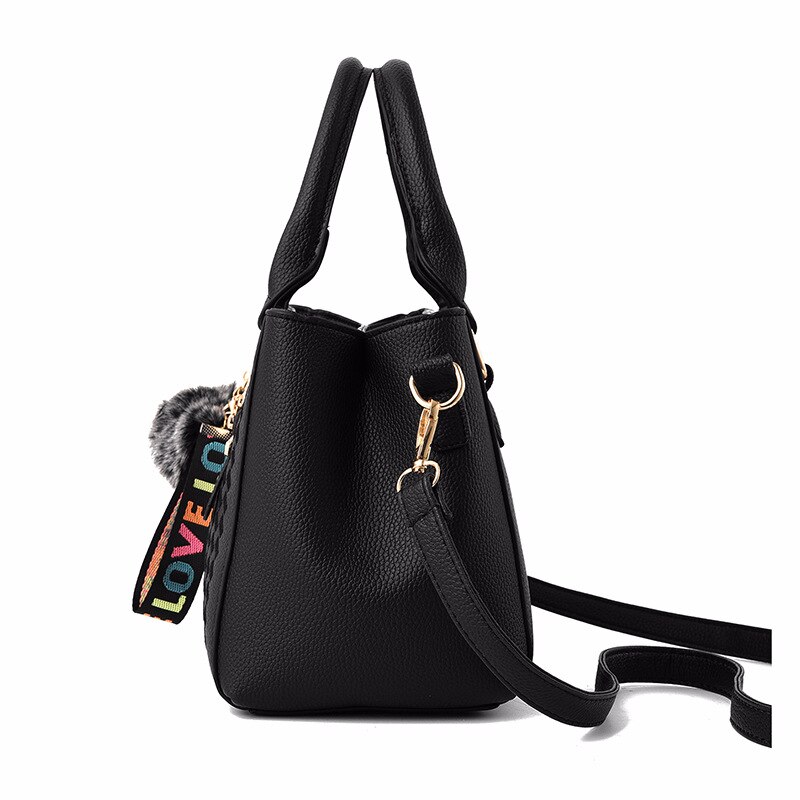 Colgante de bola de piel de ACELURE, bolsos de mensajero bordados de cuero negro PU sólido, bolsos elegantes para mujer, bolsos de mano para mujer, bolsos de compras para fiestas