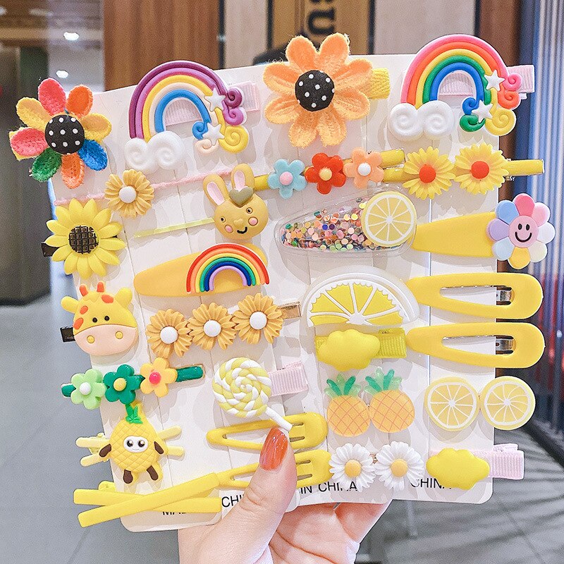 14Stck freundlicher Mädchen Haarnadeln einstellen Nette Obst Regenbogen Blume freundlicher Headwear Baby Mädchen Haar Zubehör für Kleinkind Mädchen Haar Clip