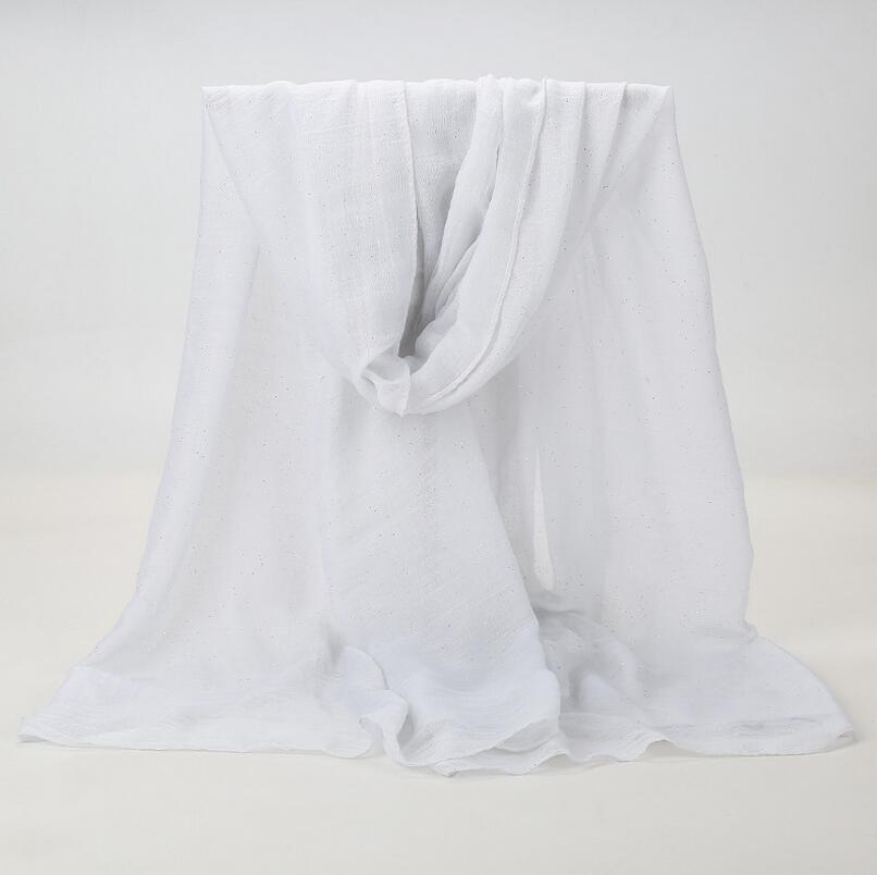 1 Pcs Plain Hijaabs Voor Vrouwen Viscose Solid Shawl Glitter Gouden Sjaal Moslim Hoofd Wrap Elegante Sjaals 20 Kleuren Plus size: white