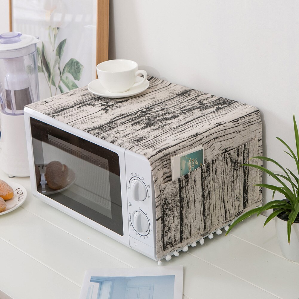 30x90cm With Side Pockets Microwave Oven Cover Machine Protector Tassel Dustproof Accessories Dining Room Cotton Linen Nordic: C