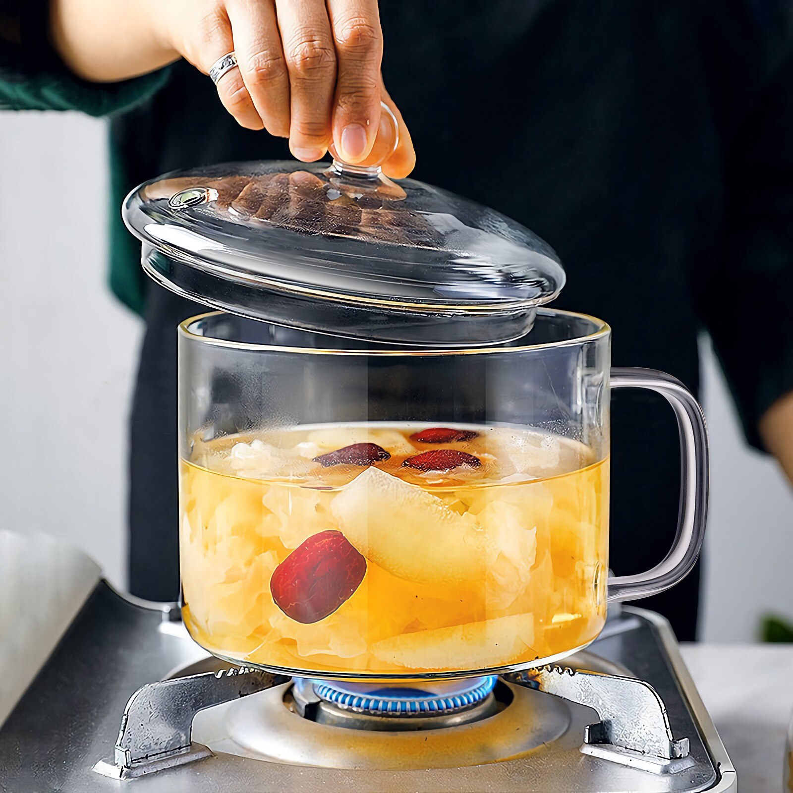 1pc Transparent Heat-resistant Multipurpose Noodle Pot Simmer Pot Stew Pot for Kitchen Home Restaurant