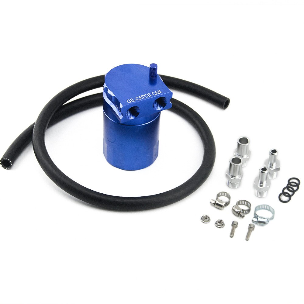 Car Styling Universal Oil Catch Tank Can Auto Aluminum Fuel Reservoir Oil Catch Can with Black Vacumm Hose: Blue