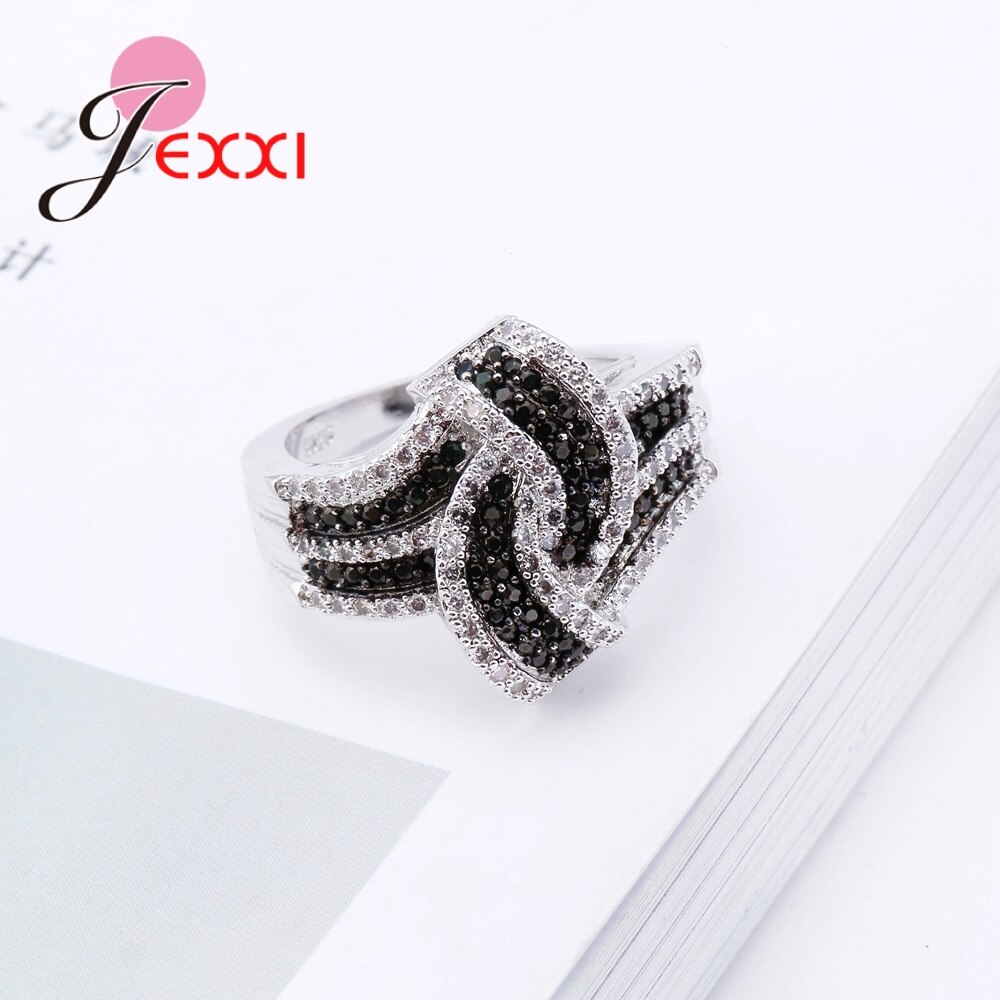 Vrouwen Zwart Wit Zirconia Ringen Voor Party Accessoire 925 Sterling Zilveren Bands Sieraden Joyas De Plata Ringen