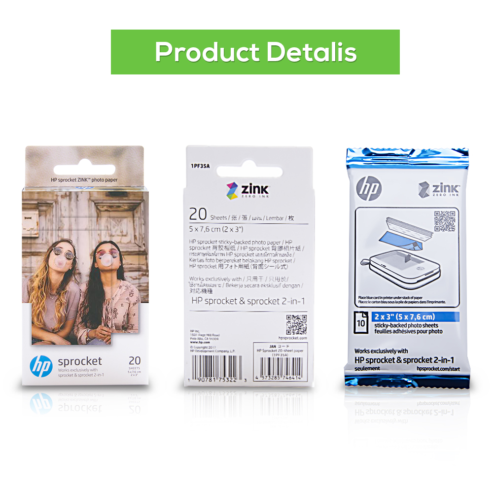 Ecowell kompatibel til hp tandhjul fotopapir udskrivning zink fotopapir fotograisk papirark med klæbrig bagside 2*3 tommer 40 ark
