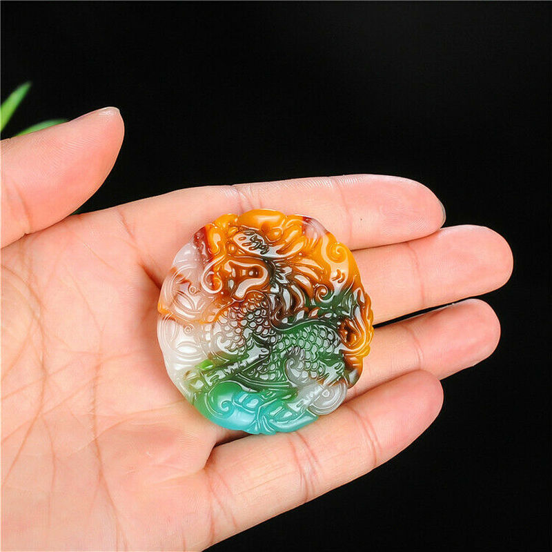 Natural Color Jade Kirin Dragon Pendant Necklace Chinese Hand-Carved Charm Jewelry Amulet Accessories for Men Women