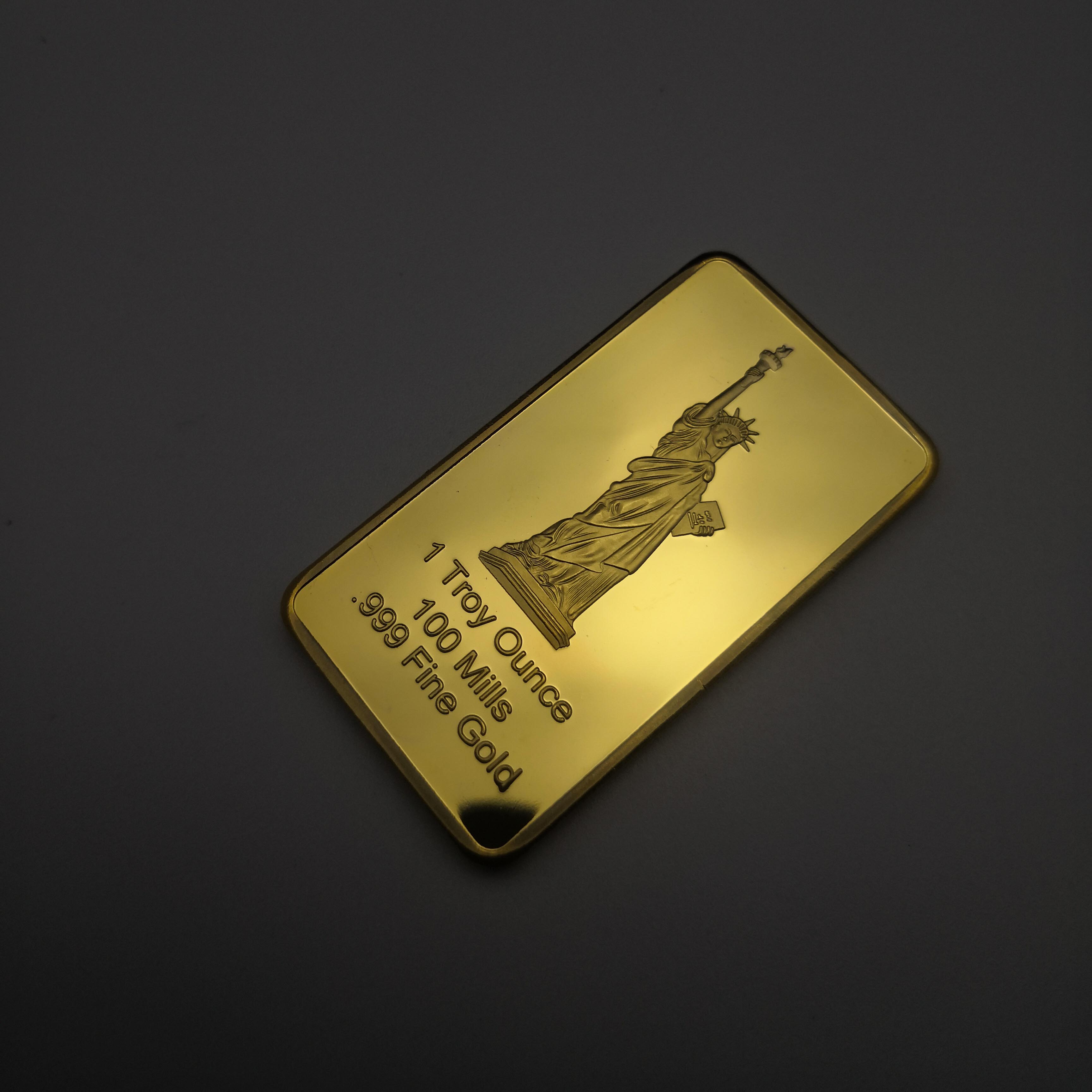US Totem Freedom Eagle Rectangular Gold Plated Bar USA Statue of Liberty Metal Token Memorial Bullion Bar Collection