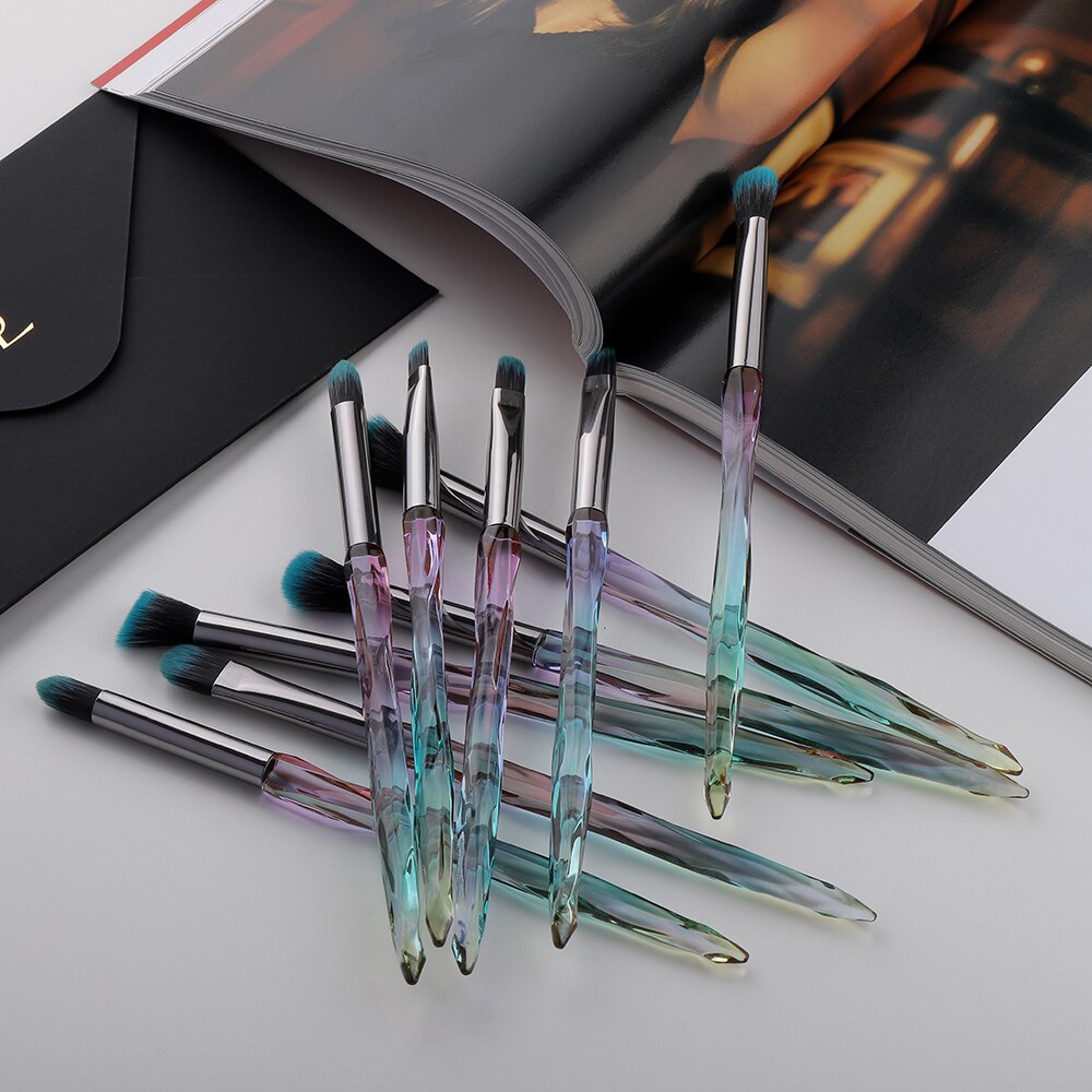 Brochas de Maquillaje transparentes, 10 piezas, base en polvo, sombra de ojos, cejas, cosméticos para abanico facial, juego de Brochas de Maquillaje: 10Eye  Green Hair