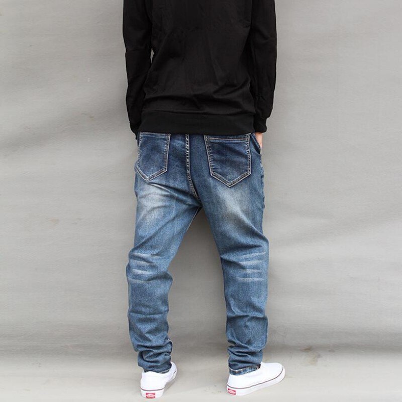 Hip hop stil herre skridt jeans harem plus størrelse 6xl denim bukser mand casual streetwear lange harajuku løse bukser