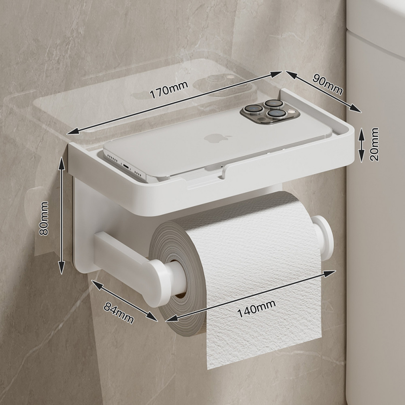 Portarrollos de pared grande con bandeja de almacenamiento, organizador de inodoro, soporte para teléfono, accesorios de baño: Rojo