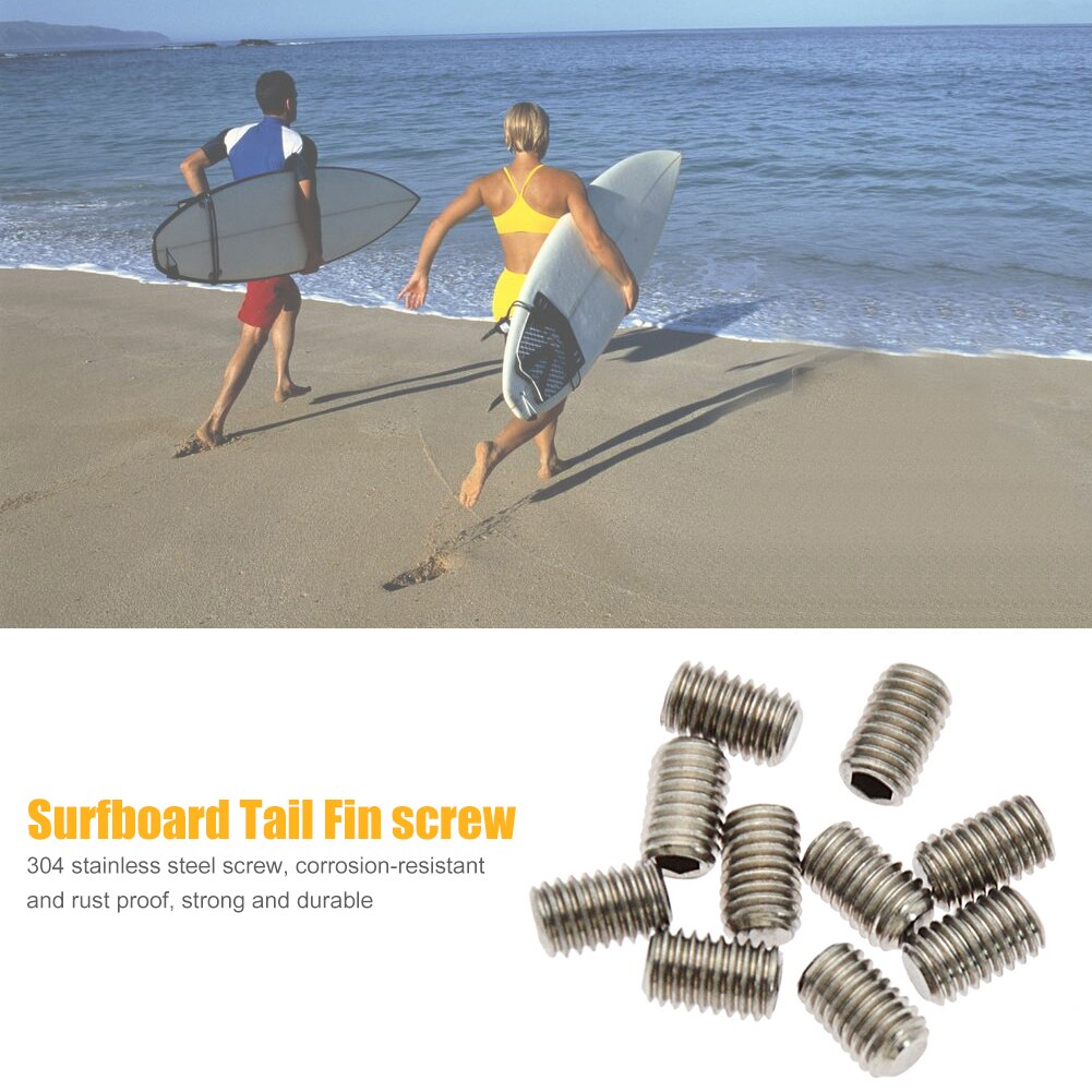 10 stück finnen-madenschrauben für surfbrett, longboard und wakeboard, heckschrauben, finnenteil, edelstahl, langlebig, rostfrei, 8 x 5 x 5mm, silber