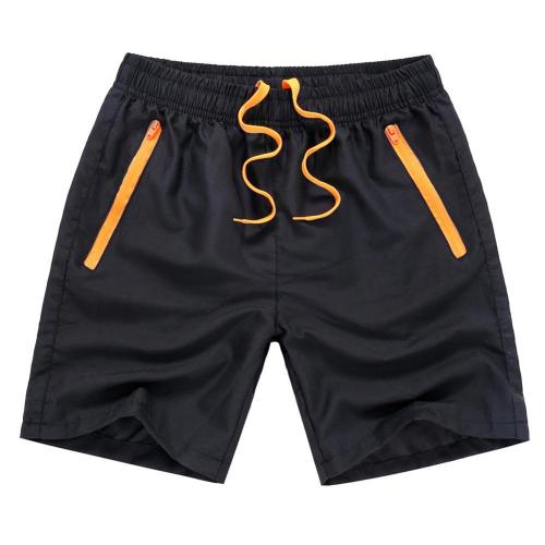 Summer Solid Color Men Shorts Quick Drying Skin-friendly Sport Elastic Pocket Drawstring Loose Beach Swim Trunks: Black Orange / XL