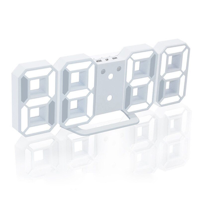Horloge numérique moderne 3D mur LED, 24 ou 12 heures, alarme bureau heures, pour la maison, le salon ou le bureau, veilleuse: White-White