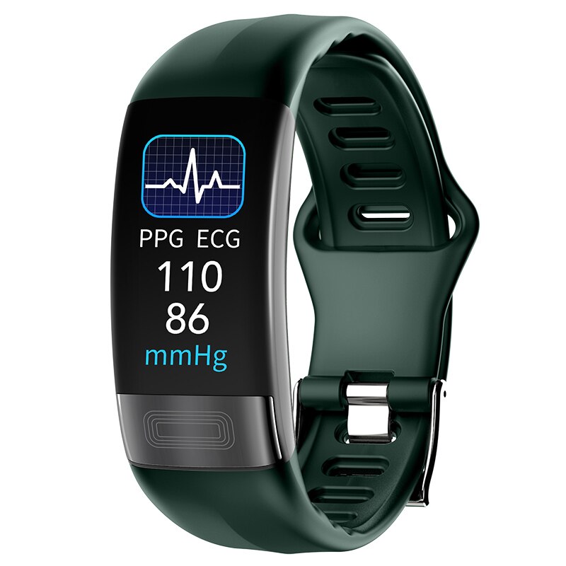 P11 plus smart armbånd kropstemperaturovervågning ecg ppg spo 2 smart band ip67 vandtæt puls blodtryksarmbånd: Grøn